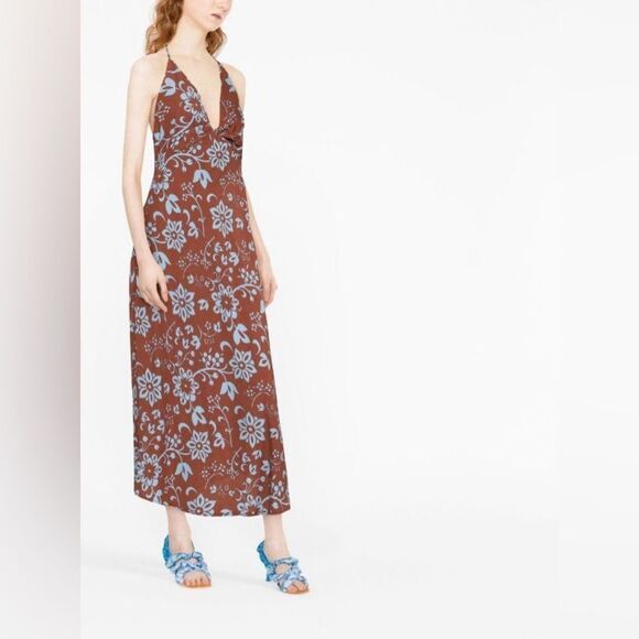 Faithfull the Brand Artemisia Halterneck Midi Dress Oceania Floral Print Size 2 - Picture 1 of 8